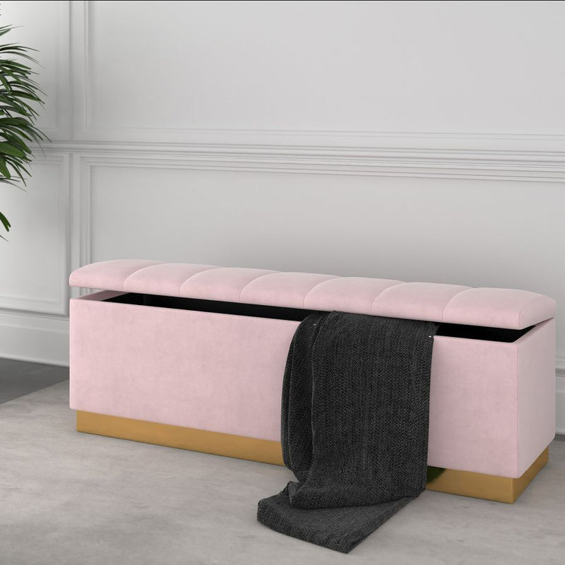 Keilani Blush Pink Velvet Storage Ottoman