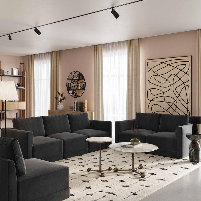 Valentina Charcoal Velvet Modular LAF Corner Seat - Luxury Living Collection