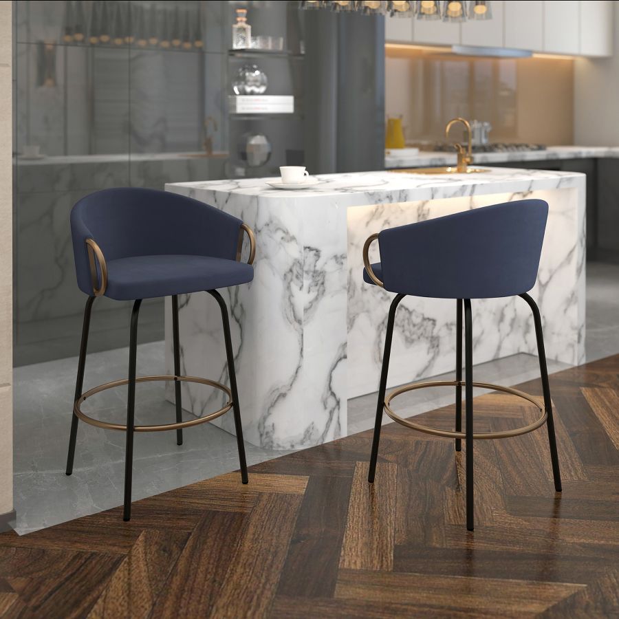 Destiny Blue Velvet Counter Stools (Set of 2)