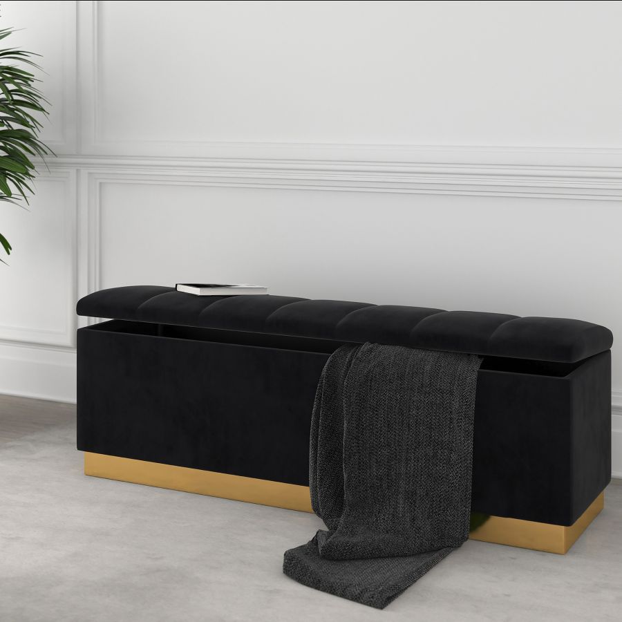 Keilani Black Velvet Storage Ottoman