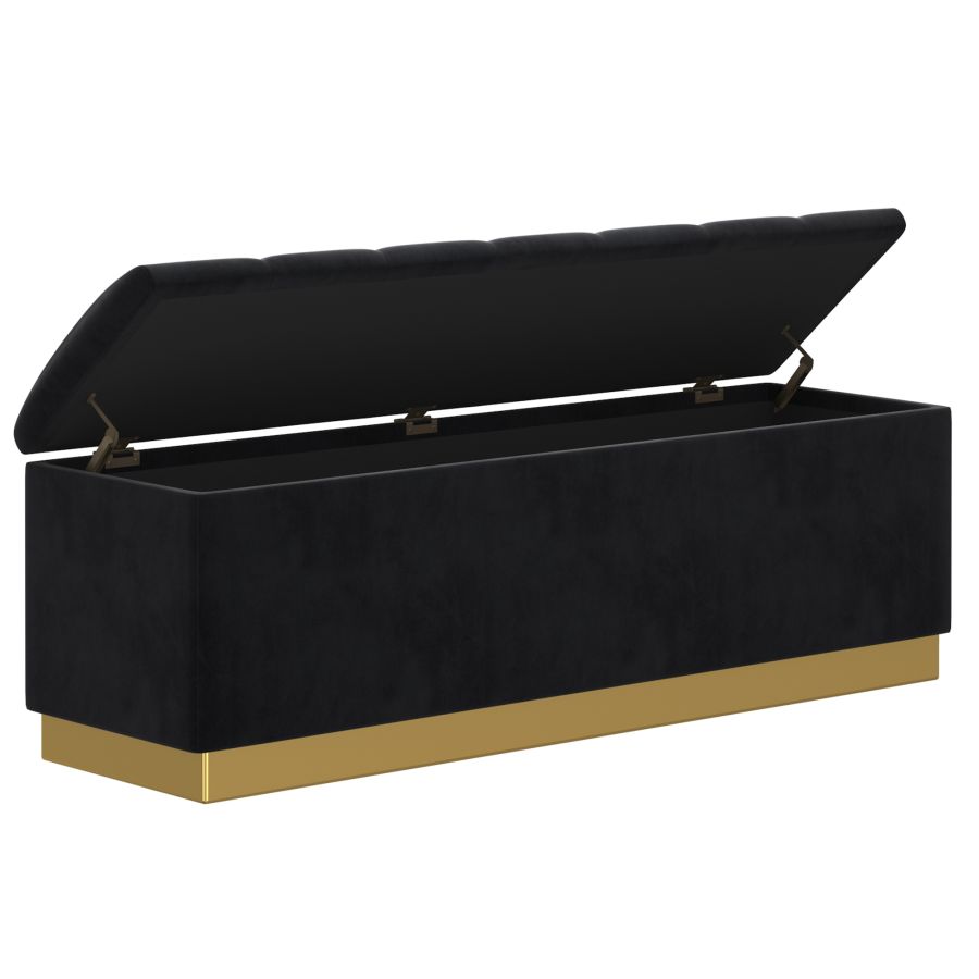 Keilani Black Velvet Storage Ottoman