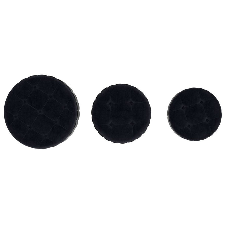 Kaylani Black Velvet and Gold Storage Ottomans (Set of 3)