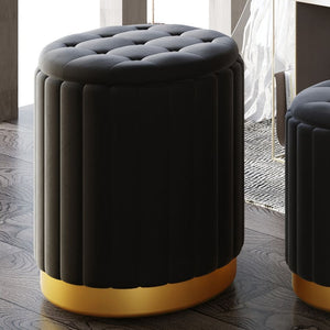 Kaylani Black Velvet and Gold Storage Ottomans (Set of 3)