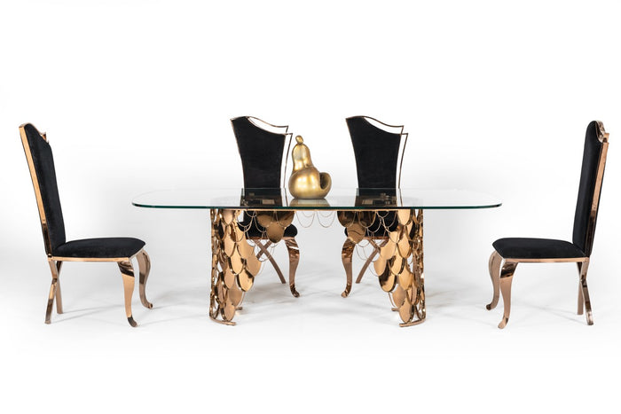 Viera Transitional Black Velvet & Rosegold Dining Chairs (Set of 2)