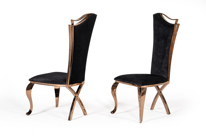 Viera Transitional Black Velvet & Rosegold Dining Chairs (Set of 2)
