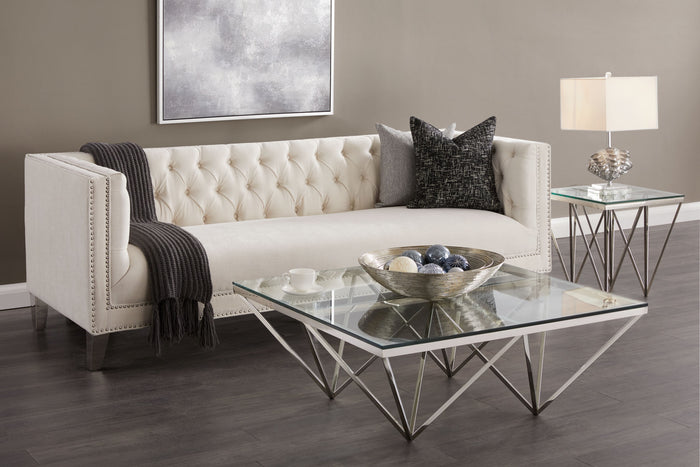 Cataleya Polished Stainless Steel and Glass Coffee Table