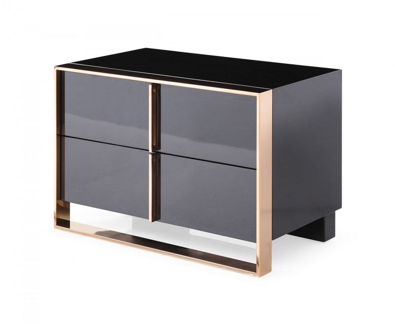 Elidi Modern Black & Rosegold Nightstand