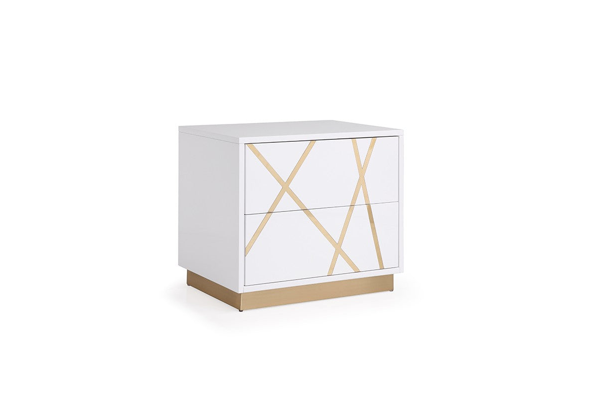 Ivo Modern Wide White and Gold Nightstand