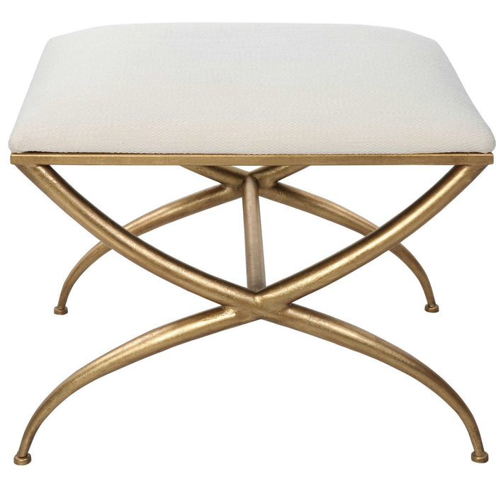 Penna 24" Crisp White & Gold Leaf Iron Framed Bench