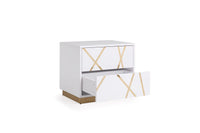 Ivo Modern Wide White and Gold Nightstand