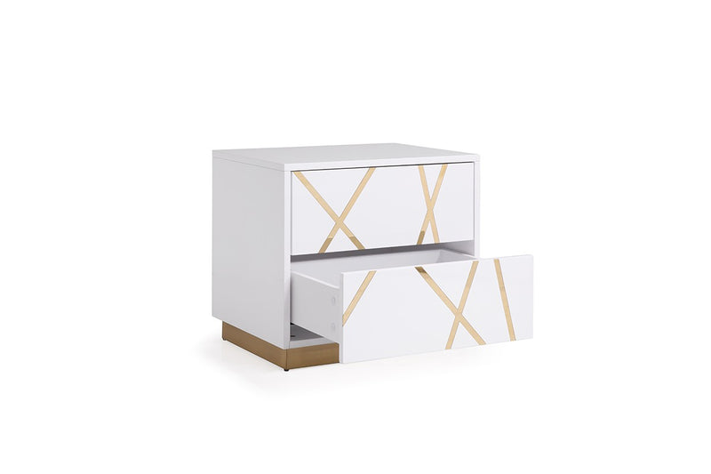 Ivo Modern Wide White and Gold Nightstand