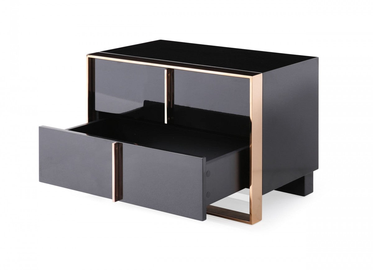 Elidi Modern Black & Rosegold Nightstand