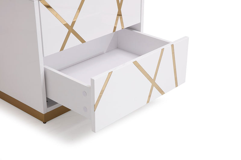 Ivo Modern Wide White and Gold Nightstand