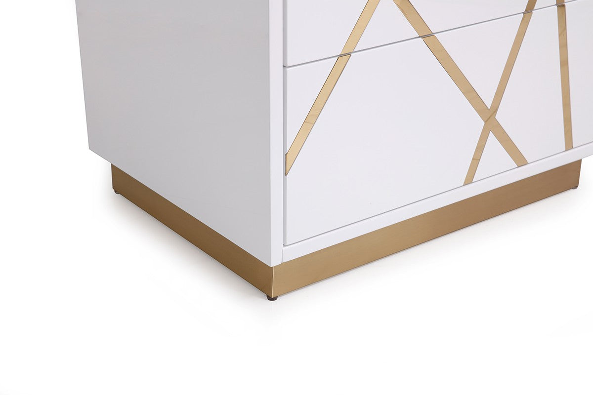 Ivo Modern Wide White and Gold Nightstand