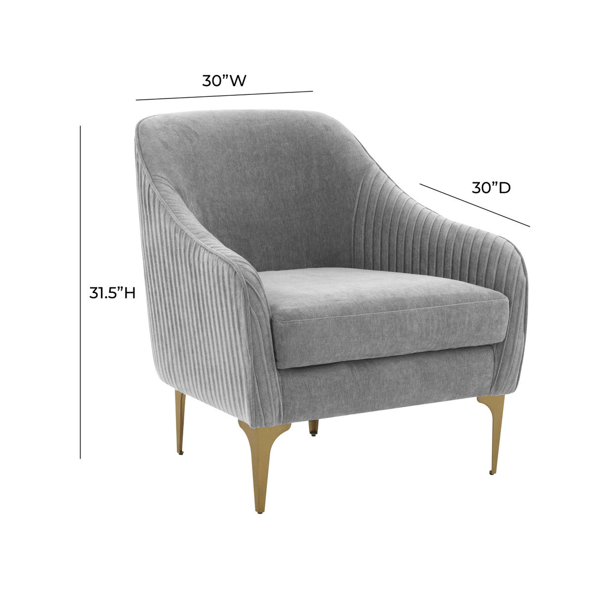 Serena Gray Velvet Accent Chair with Brass Legs - Luxury Living Collection