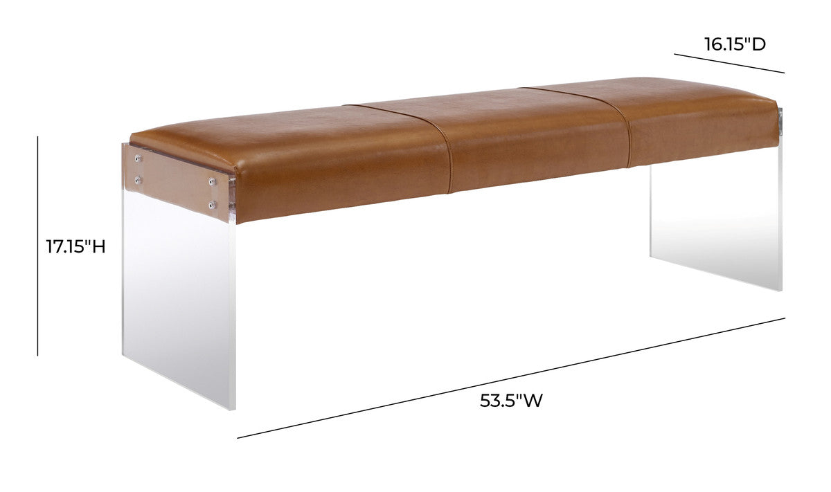 Corazon Brown Leather and Acrylic Bench - Luxury Living Collection
