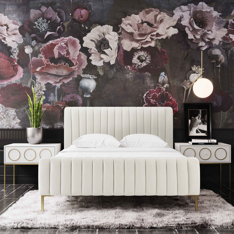 Cassie Cream Velvet Bed - Luxury Living Collection