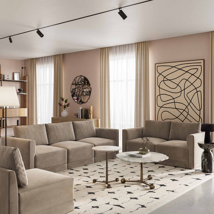 Valentina Taupe Velvet Modular LAF Corner Seat - Luxury Living Collection