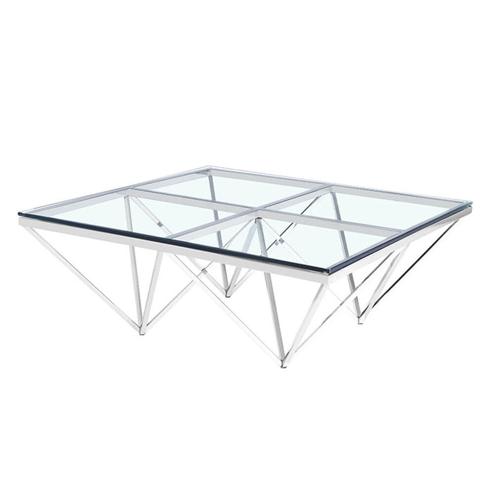 Cataleya Polished Stainless Steel and Glass Coffee Table