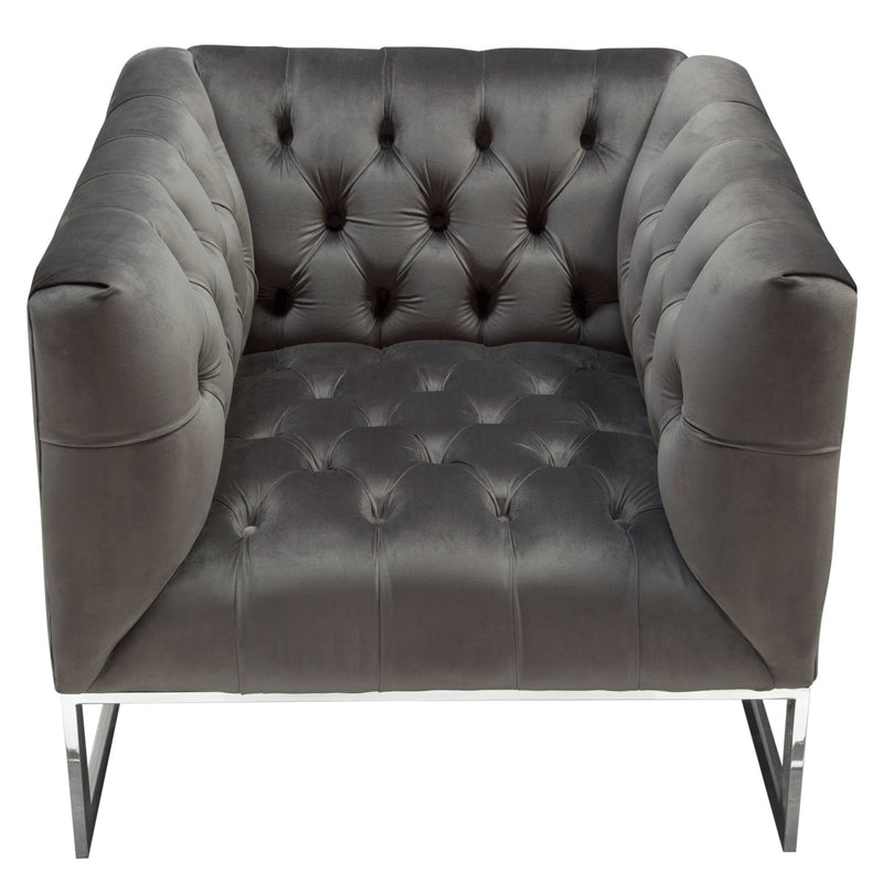 Evangeline Dusk Grey Tufted Velvet Chair - Luxury Living Collection