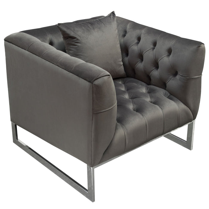 Evangeline Dusk Grey Tufted Velvet Chair - Luxury Living Collection