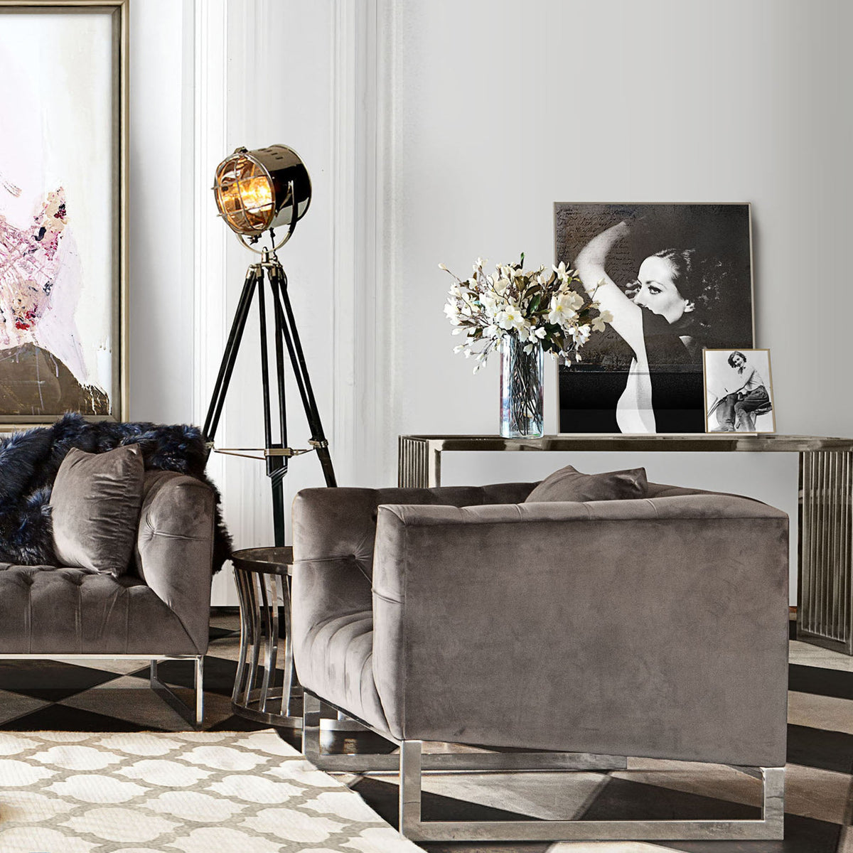 Evangeline Dusk Grey Tufted Velvet Chair - Luxury Living Collection