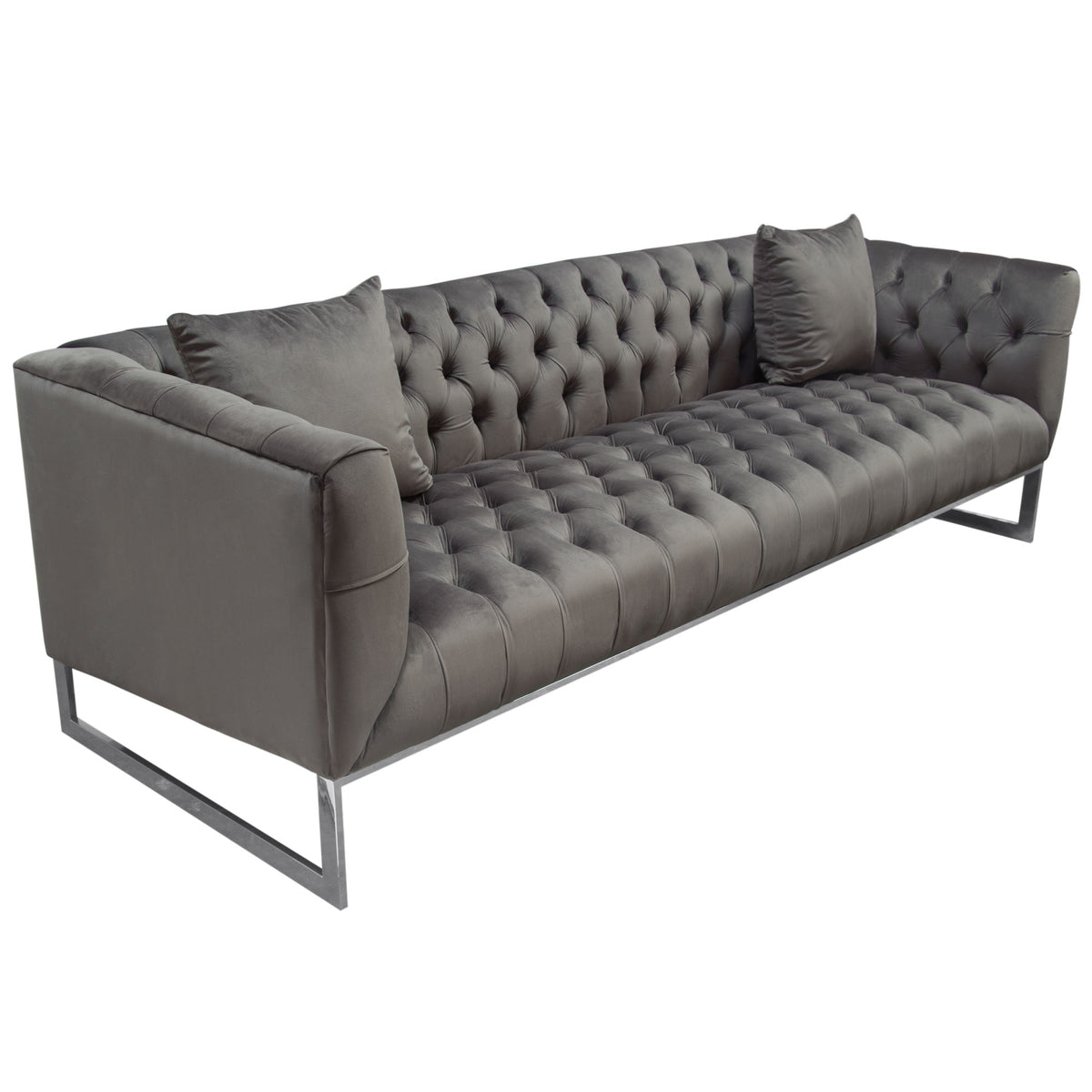 Evangeline Dusk Grey Tufted Velvet Sofa - Luxury Living Collection