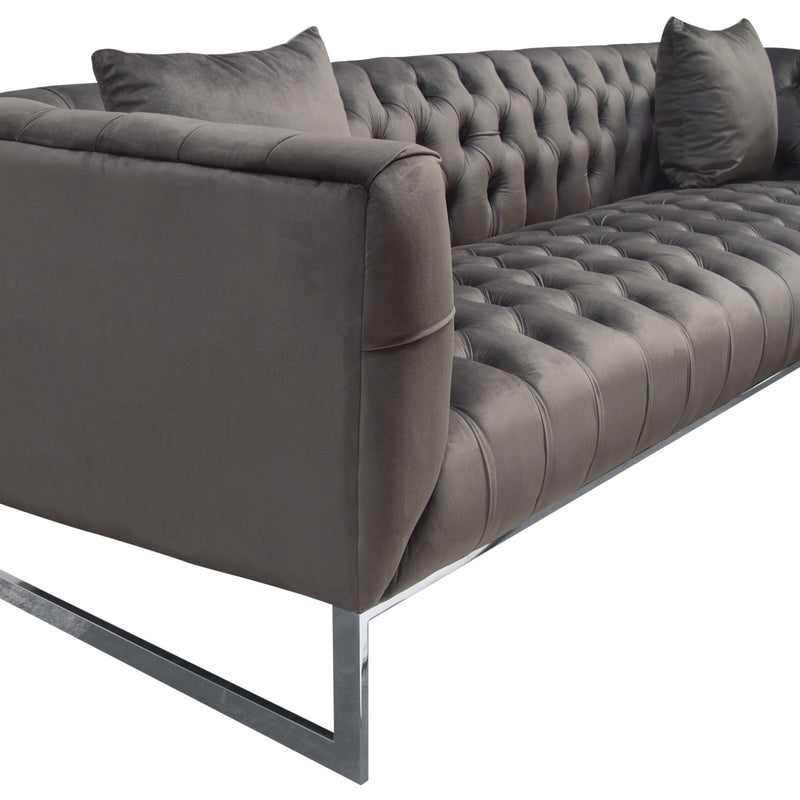 Evangeline Dusk Grey Tufted Velvet Sofa - Luxury Living Collection