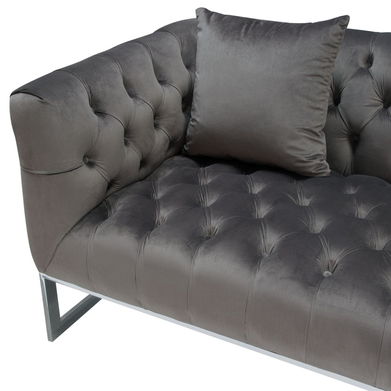 Evangeline Dusk Grey Tufted Velvet Sofa - Luxury Living Collection