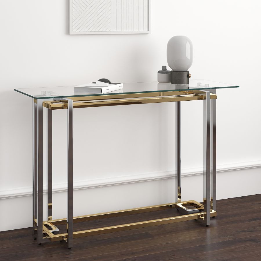 Jayden Polished Gold and Silver Console Table