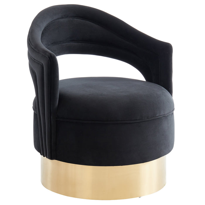 Colane Black Velvet and Gold Swivel Accent Chair