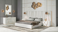 Ivo Modern White Bonded Leather & Gold Bed