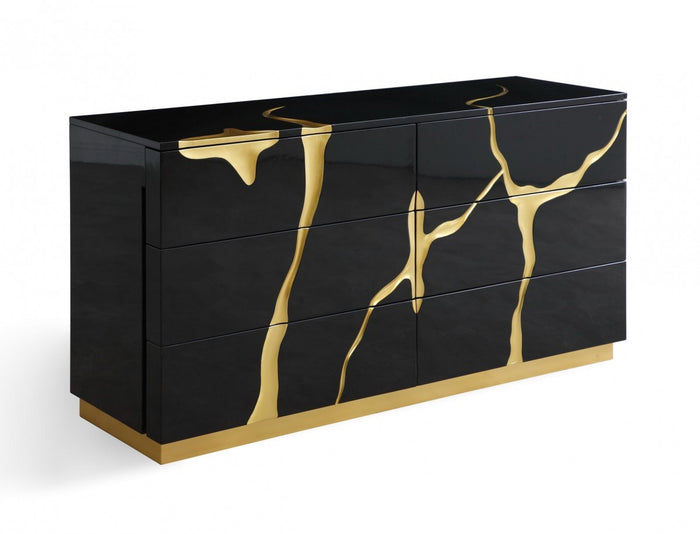 Fable Modern Wide Black & Gold Dresser