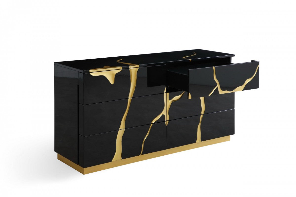 Fable Modern Wide Black & Gold Dresser