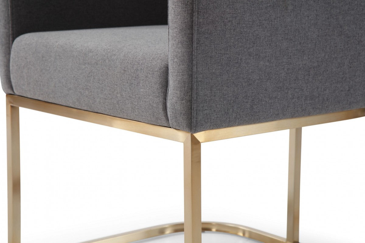 Ren Modern Dark Grey Fabric & Antique Brass Dining Chair