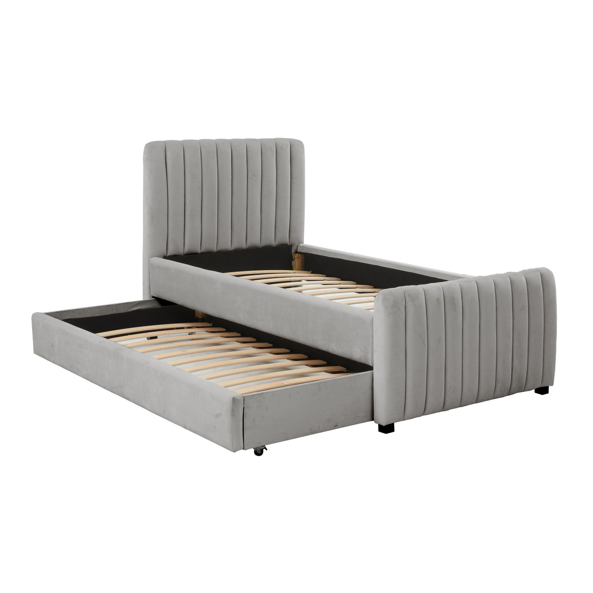 Cassie Grey Velvet Trundle Bed - Luxury Living Collection