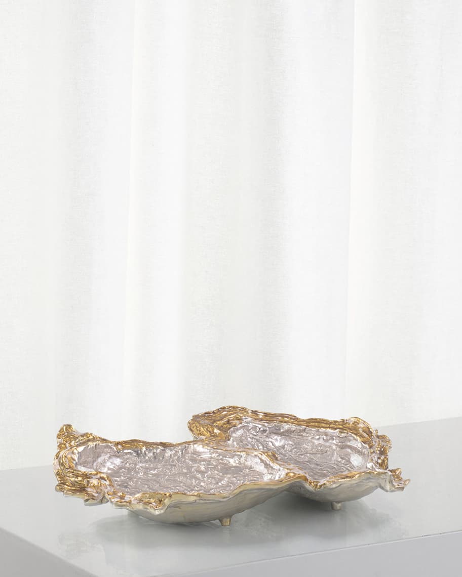 Soleil Double Oyster Bowl in Gold and Silver Enamel - Luxury Living Collection