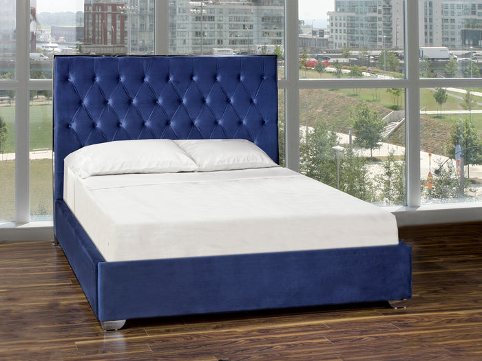 Marleigh Blue Microsuede Queen Bed