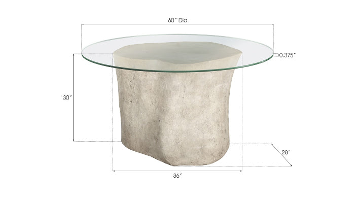 Alba Roman Stone Log Dining Table with 60" Glass Top