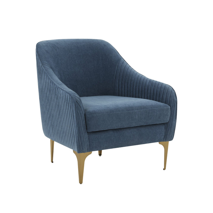 Serena Blue Velvet Accent Chair with Brass Legs - Luxury Living Collection