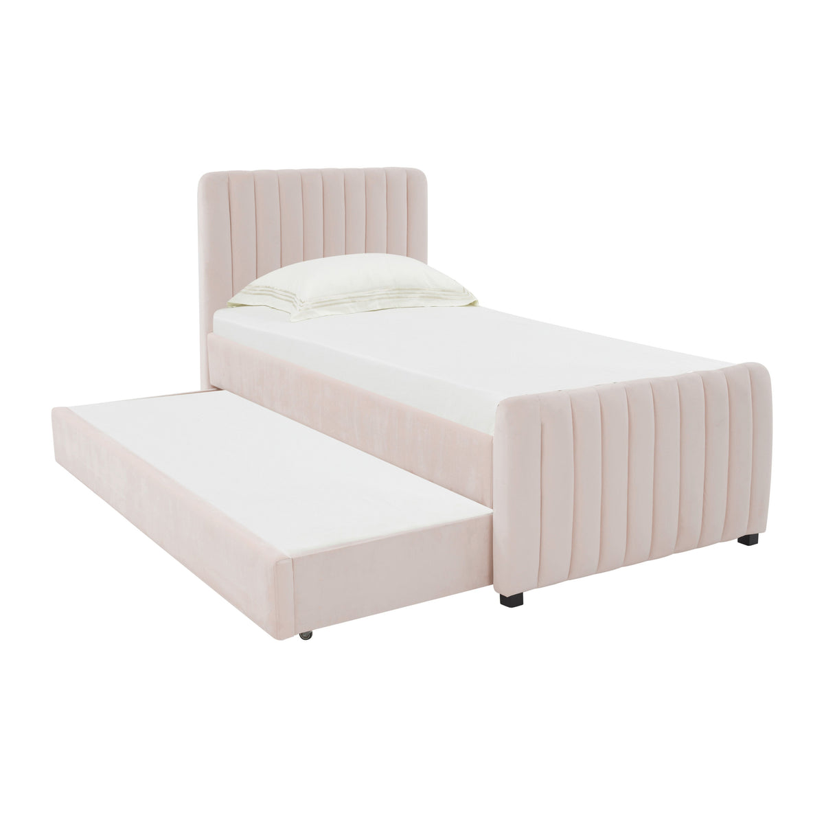 Cassie Blush Velvet Trundle Bed - Luxury Living Collection