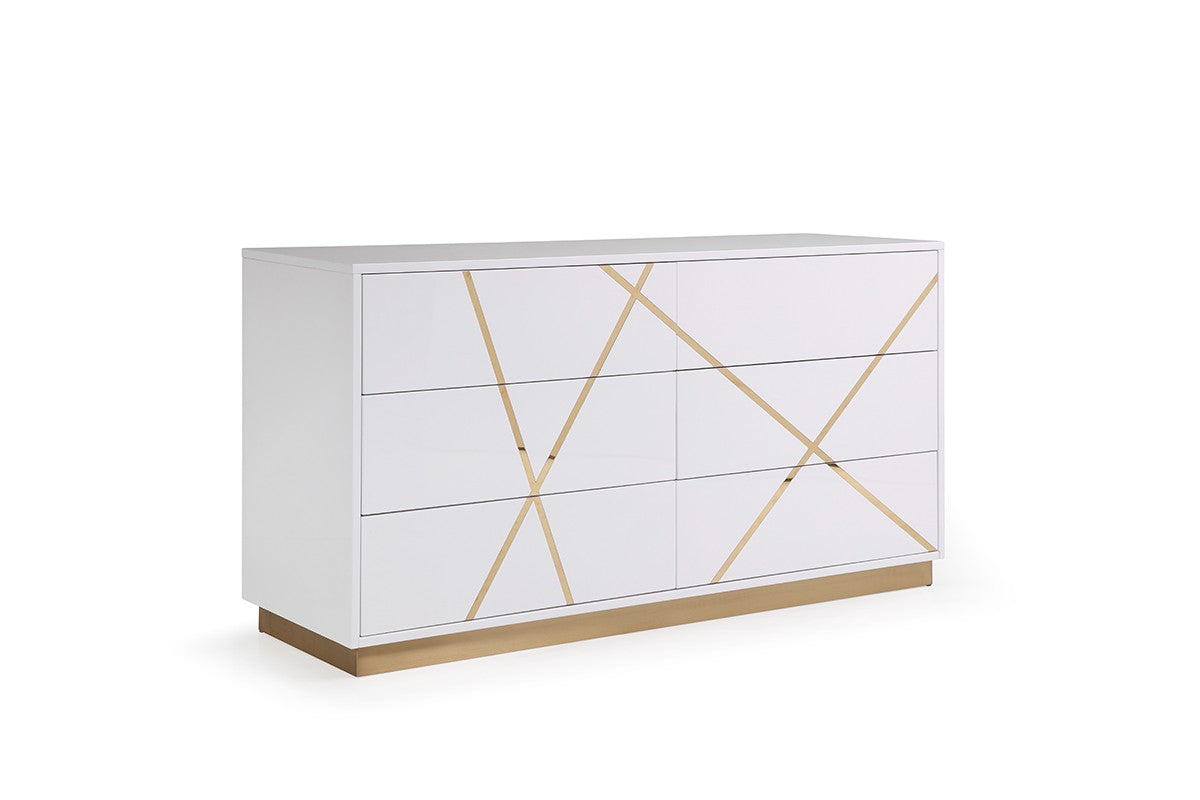 Ivo Modern Wide White and Gold Dresser