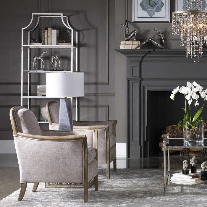 Lamia 30" Forged Iron Silver Leaf & Glass Etagere
