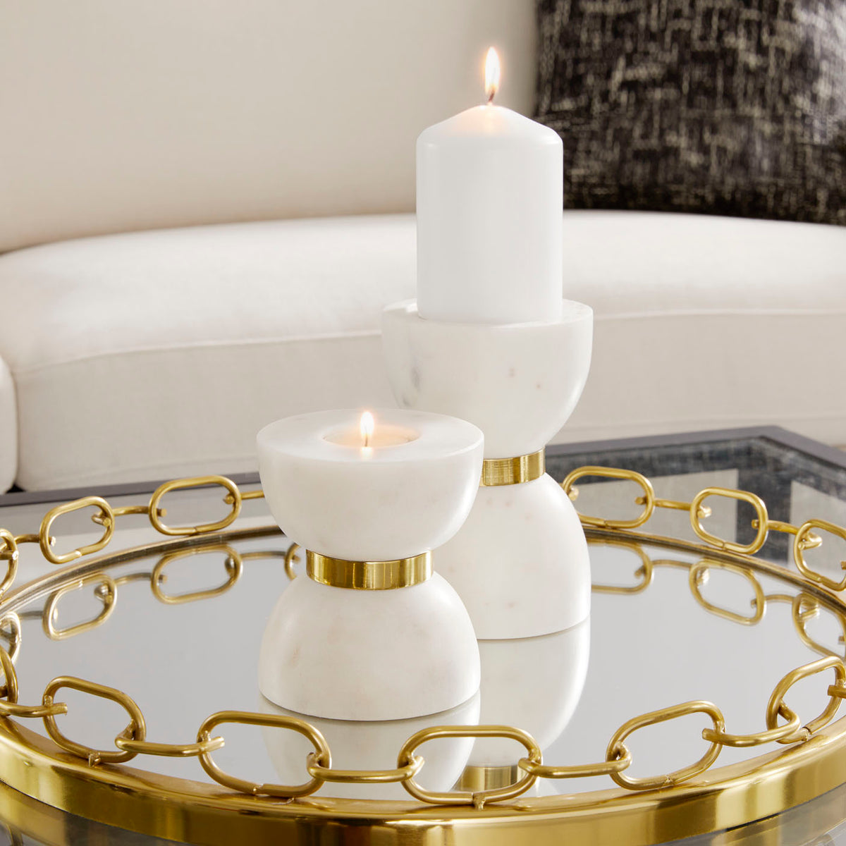 Leyla White and Gold Tea Lights (Set of 2)