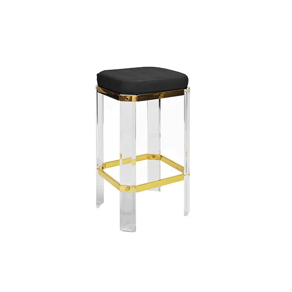 Erline Black Shagreen With Polished Brass Counter Stool