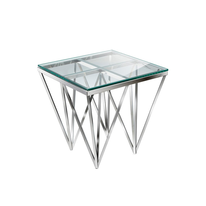 Cataleya Polished Stainless Steel and Glass End Table