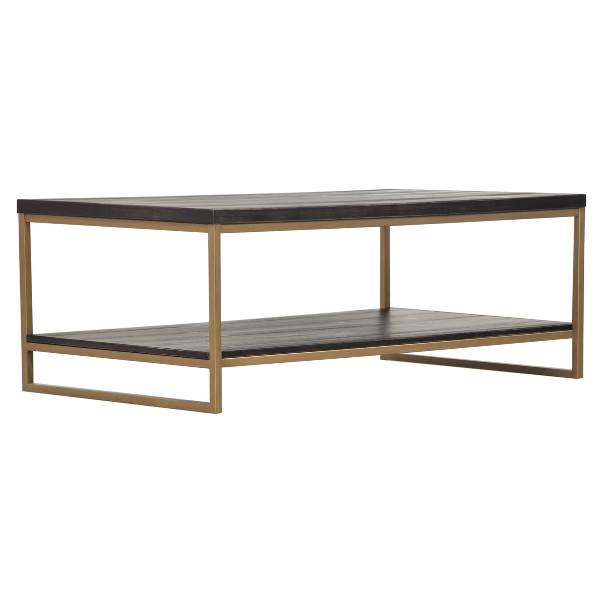 Lyra Dark Brown with Hand Brushed Gold Rectangular Cocktail Table - Luxury Living Collection