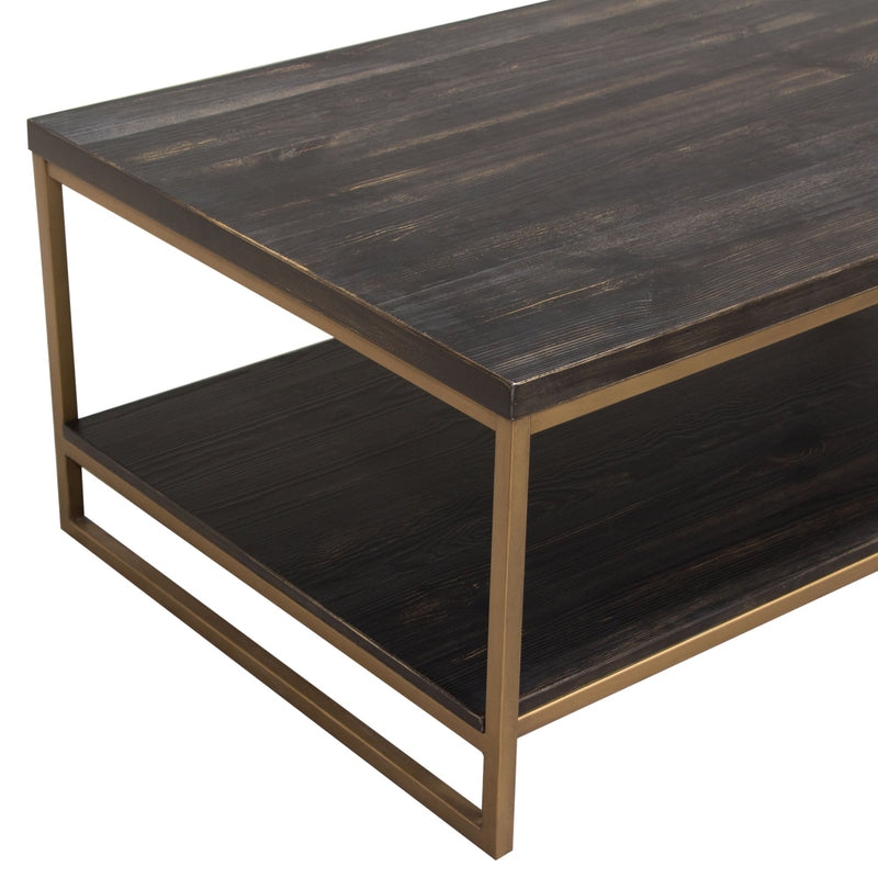 Lyra Dark Brown with Hand Brushed Gold Rectangular Cocktail Table - Luxury Living Collection