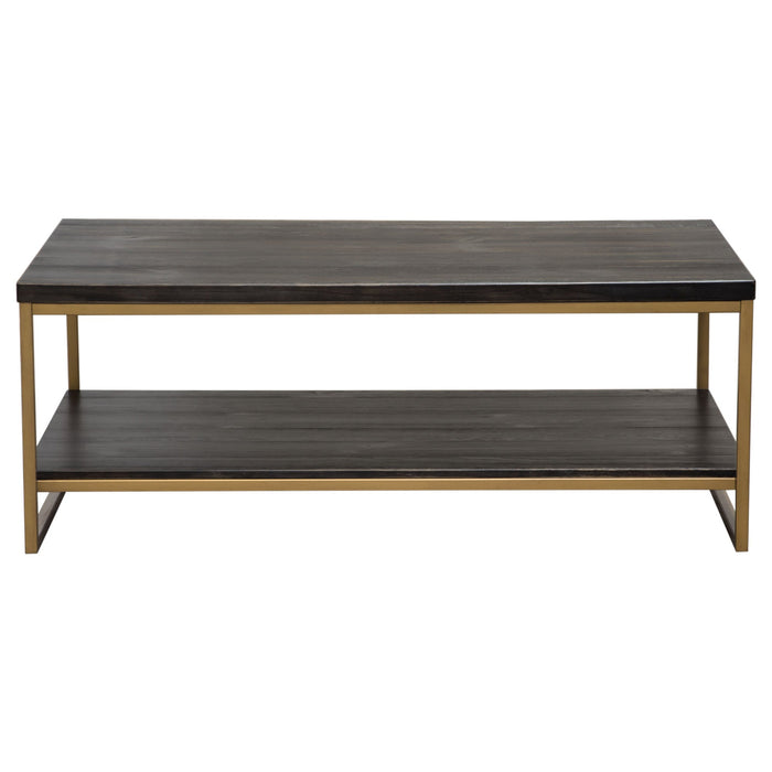 Lyra Dark Brown with Hand Brushed Gold Rectangular Cocktail Table - Luxury Living Collection