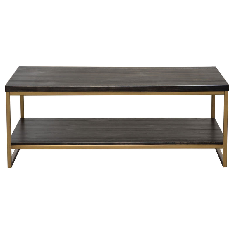 Lyra Dark Brown with Hand Brushed Gold Rectangular Cocktail Table - Luxury Living Collection